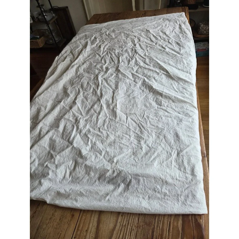 Antique French White Linen Monogrammed Duvet Cover 48